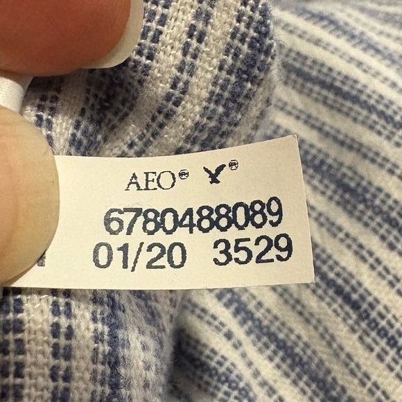 AMERICAN EAGLE | Womens Blue Striped Linen Blend Drawstring Pull On Pants size L - Picture 12 of 15